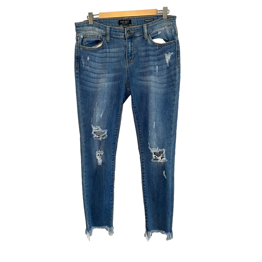 Judy Blue Straight Leg Denim Jeans 13 Distressed Western Concert Festival Frayed